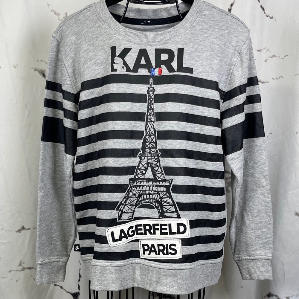 Karl Lagerfeld Paris Sweatshirt Eifel Tower Jersey Knit Pull-Over Stripes